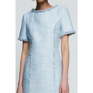 BALLANTYNE-NWT-Embellished Metallic Tweed Mini Dress Blue/Gold Sz:42/XL *UNICORN